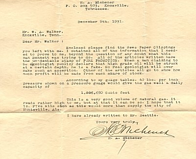 Letter from H. A. Michener